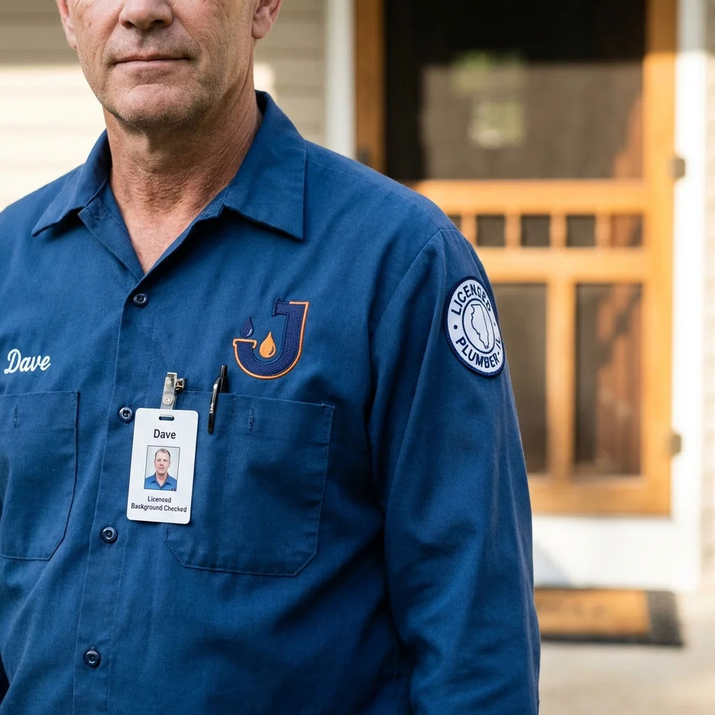 Licensed plumber showing ID badge in Belleville, PA