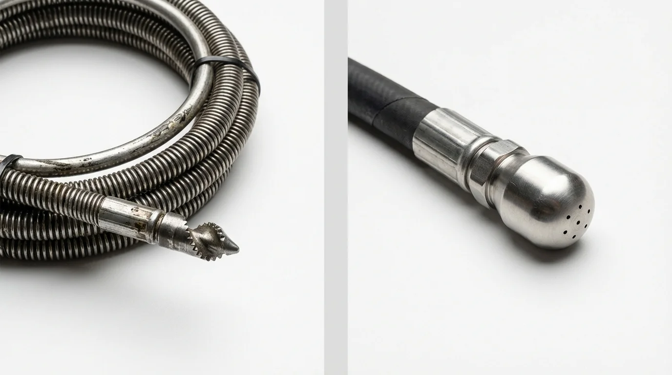 Drain snake cable and hydro jetting nozzle used for drain cleaning in Belleville, PA