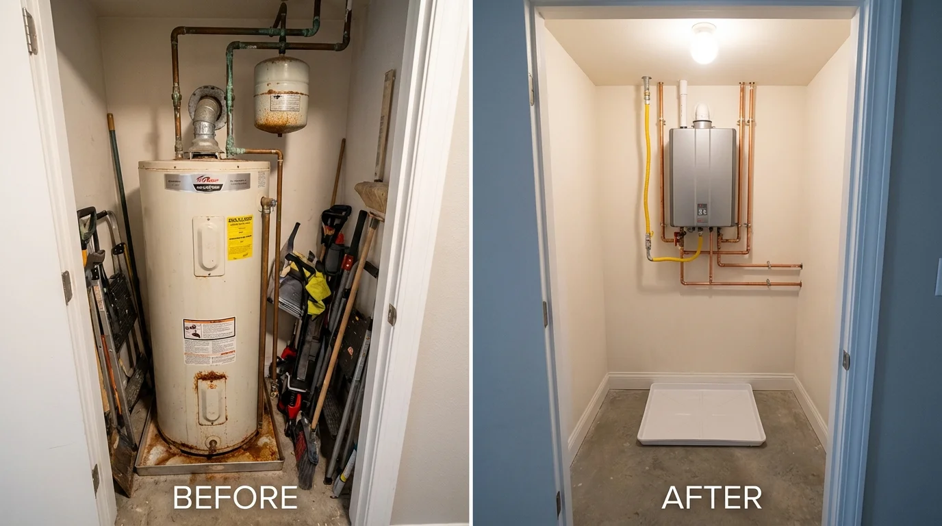 Tank water heater versus wall-mounted tankless unit comparison for Belleville, PA homeowners
