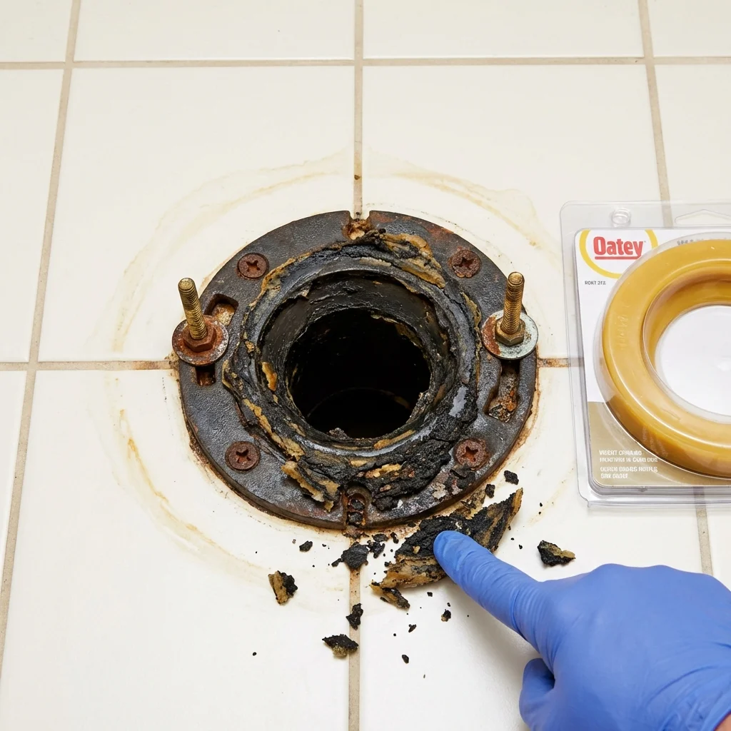 Failed wax ring showing water seepage at the base of a toilet in a Belleville, PA home